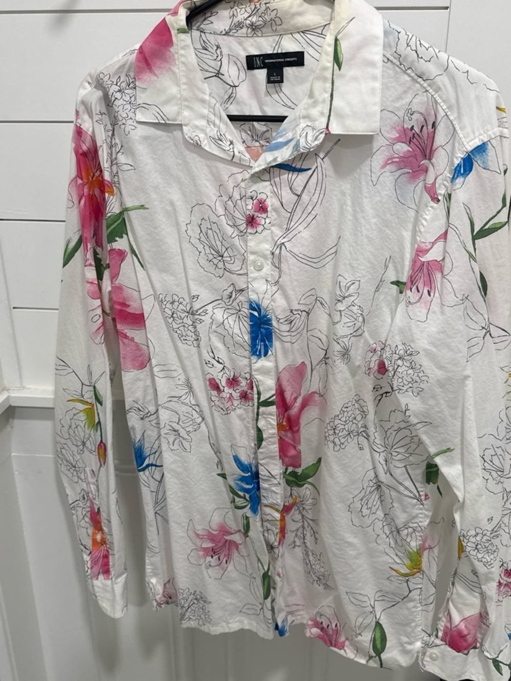 INC International Concepts White Floral Button-Down Shirt - Pink & Blue Floral